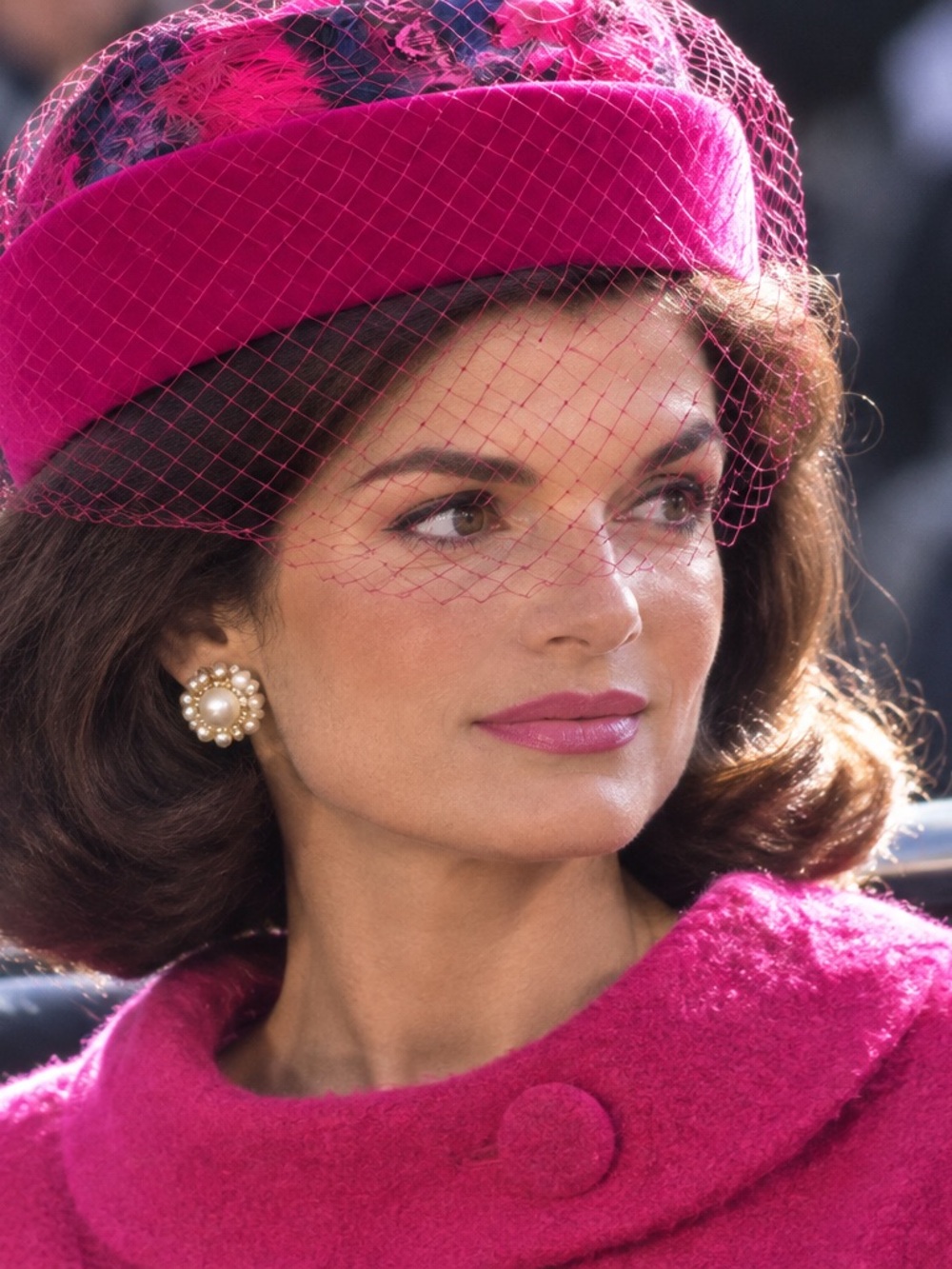 Fuchsia Velvet Pillbox Hat with Decorative Veil Halloween be a Jackie Kennedy!